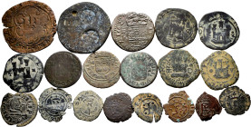 Lot of 19 different coppers of the Spanish Monarchy, mostly from the Hapsburgs. TO EXAMINE. F/Almost VF. Est...150,00. 

Spanish description: Lote d...