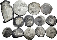 Lot of 13 different silver cobs, different values and mints. TO EXAMINE. F/Choice F. Est...400,00. 

Spanish description: Lote de 13 monedas macuqui...