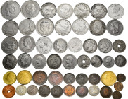 Lot of 51 coins from the Contemporary period, 13 of the Provisional Government (1 cent, 2 of 2 centimes, 1 of 5 centimes, 1 of 50 centimes, 8 of 2 pes...