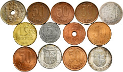 Lot of 13 coins of the II Republic, 1 of 5 centimes (1937), 2 of 25 centimes (1934, 1938), 6 of 50 centimes (1937), 3 of 1 peseta (2 of 1933 and 1 of ...