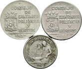 Lot of 3 coins from the Spanish Civil War. Council of Santander, Palencia and Leon. 1937. 50 Cts and 1 Peseta. Cu/Ni. TO EXAMINE. VF/Choice VF. Est......