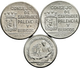 Lot of 3 coins from the Spanish Civil War. Council of Santander, Palencia and Leon. 1937. 50 Cts and 1 Peseta. Very rare in this conservation. Cu/Ni. ...