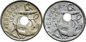 Estado Español (1936-1975). 50 centimos. 1949 *19-52. Madrid. (Cal-23 var.). Lot of 2 coins wiht displaced hole. Mint state. Est...40,00. 

Spanish ...
