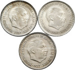 Estado Español (1936-1975). 5 pesetas. 1957*19-63. Madrid. (Cal-103). Lot of 3 coins. Beautiful tone. Mint state. Est...80,00. 

Spanish description...
