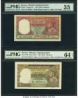 Burma Reserve Bank of India 5 Rupees ND (1938); (1945) Pick 4; 26b Two Examples PMG Choice Very Fine 35; Choice Uncirculated 64 Net. Staple holes at i...