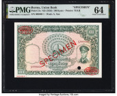 Burma Union Bank 100 Kyats ND (1958) Pick 51s Specimen PMG Choice Uncirculated 64. Previous mounting and one POC present. 

HID09801242017

© 2022 Her...