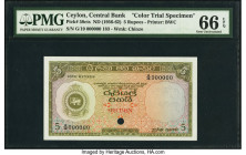 Ceylon Central Bank of Ceylon 5 Rupees ND (1956-62) Pick 58cts Color Trial Specimen PMG Gem Uncirculated 66 EPQ. One POC present. 

HID09801242017

© ...