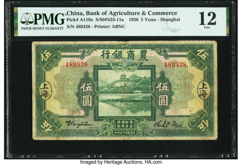 China Bank of Agriculture & Commerce, Shanghai 5 Yuan 1.12.1926 Pick A119a S/M#N...