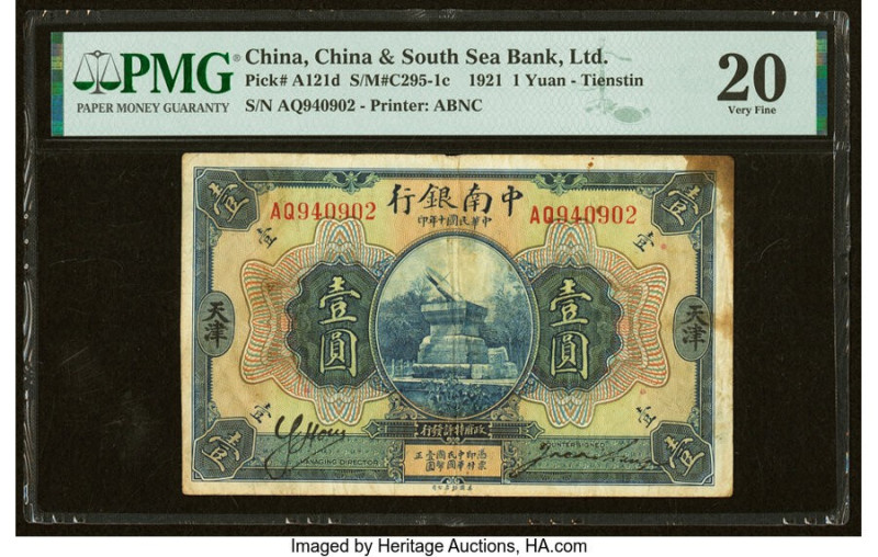 China China & South Sea Bank, Limited, Tientsin 1 Yuan 1.10.1921 Pick A121d S/M#...