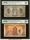 China Commercial Bank of China, Shanghai 5; 10 Dollars 15.1.1920; 6.1932 Pick 3b; 15 Two Examples PMG Very Good 10; Very Fine 20. Hole repair and rust...
