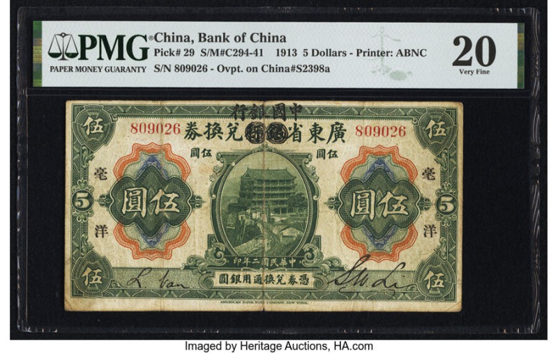 China Bank of China 5 Dollars 1.1.1913 Pick 29 S/M#C294-41 PMG Very Fine 20. 

H...