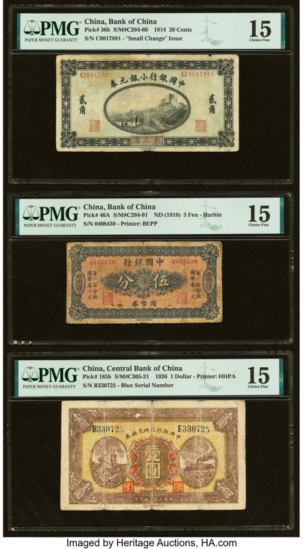 China Bank of China 20 Cents; 5 Fen; 1 Dollar 1.12.1914; ND (1918); 1926 Pick 36...