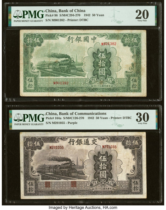 China Bank of China; Bank of Communications 50 Yuan 1942 Pick 98; 164a Two Examp...