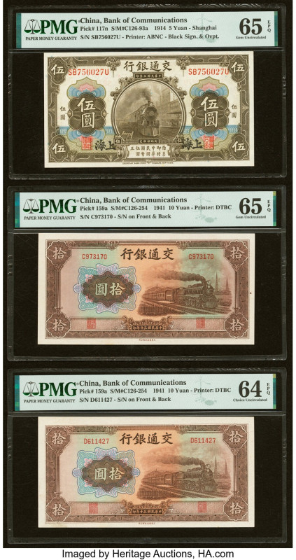 China Bank of Communications 5; 10 (2) Yuan 1.10.1914; 1941 (2) Pick 117n; 159a ...