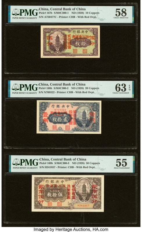 China Central Bank of China 10; 20; 50 Coppers ND (1928) Pick 167b; 168b; 169b T...