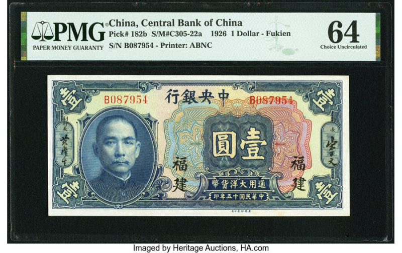 China Central Bank of China, Fukien 1 Dollar 1926 Pick 182b S/M#C305-22a PMG Cho...