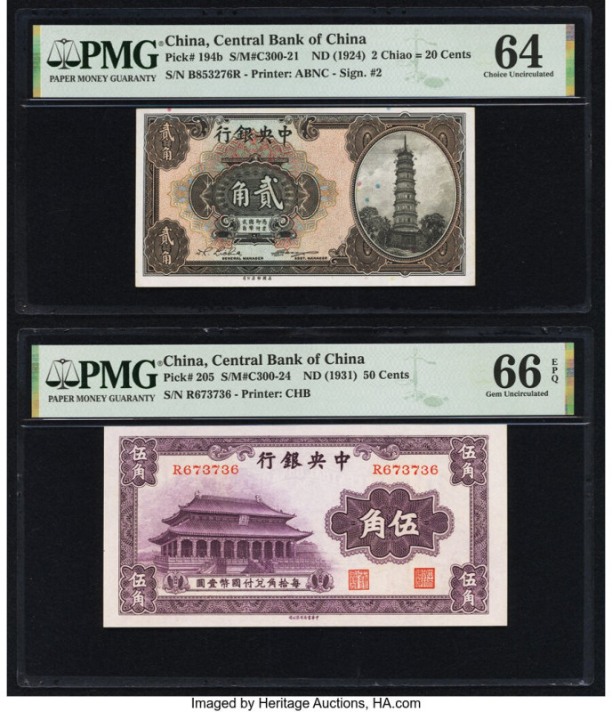 China Central Bank of China 2 Chiao = 20 Cents; 50 Cents ND (1924); (1931) Pick ...
