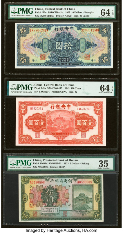 China Central Bank of China 10 Dollars; 100 Yuan 1928; 1942 Pick 197e; 249a Two ...