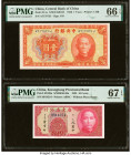 China Central Bank of China; Kwangtung Provincial Bank 1 Yuan; 10 Cents 1936; 1935 Pick 211a; S2436a Two Examples PMG Gem Uncirculated 66 EPQ; Superb ...