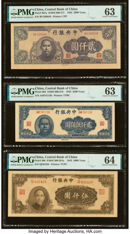 China Central Bank of China 2000; 2500; 5000 Yuan 1945 Pick 301a; 303; 306 Three...