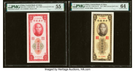 China Central Bank of China 5000 Customs Gold Units (1947-1948) Pick 351a; 352; 371a Three Examples PMG About Uncirculated 55; Choice Uncirculated 64;...