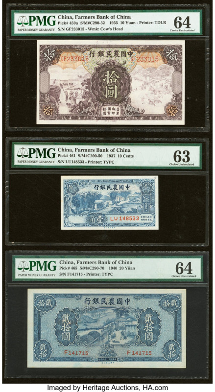 China Farmers Bank of China 10; 20 Yuan; 10 Cents 1935; 1937; 1940 Pick 459a; 46...