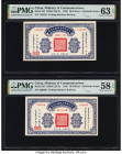 China Ministry of Communications, Peking 10 Dollars 1922 Pick 587 S/M#C125-2a Two Examples PMG Choice Uncirculated 63 EPQ; Choice About Unc 58 EPQ. 

...