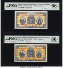 China Market Stabilization Currency Bureau, Ching Chao; Shangtung 10 Coppers 1923 Pick 612a; 612b Two Examples PMG Gem Uncirculated 66 EPQ (2). 

HID0...