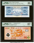 China People's Bank of China 2; 100 Yuan 1953; 2000 Pick 867; 902 Two Examples PMG Choice Very Fine 35; Superb Gem Unc 67 EPQ. A minor restoration is ...