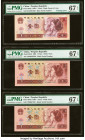 Minor Printing Error China People's Bank of China 1 Yuan 1980; 1996 (2) Pick 884a; 884d (2) Three Examples PMG Superb Gem Unc 67 EPQ (3). 

HID0980124...
