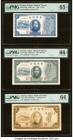 China Taiwan, Bank of Taiwan 1; 10; 50 Yuan 1946 Pick 1935; 1937; 1938 Three Examples PMG Gem Uncirculated 65 EPQ; Gem Uncirculated 66 EPQ; Choice Unc...
