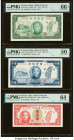 China Bank of Taiwan 100; 1000; 10,000 Yuan 1947; 1948; 1949 Pick 1941; 1942; 1945 Three Examples PMG Gem Uncirculated 66 EPQ; About Uncirculated 50; ...