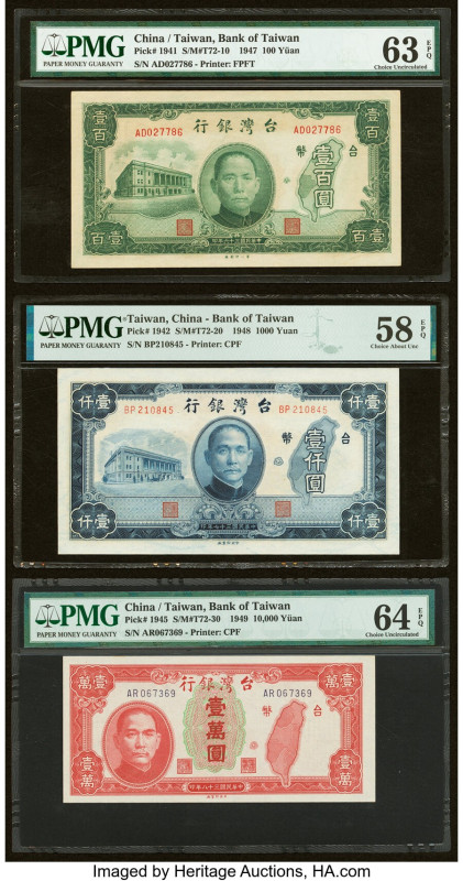 China Bank of Taiwan 100; 1000; 10,000 Yuan 1947; 1948; 1949 Pick 1941; 1942; 19...