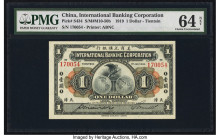 China International Banking Corporation, Tientsin 1 Dollar 1.7.1919 Pick S434 S/M#M10-50b PMG Choice Uncirculated 64 Net. Previously mounted and rust....