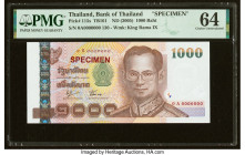 Thailand Bank of Thailand 1000 Baht ND (2005) Pick 115s Specimen PMG Choice Uncirculated 64. Staple holes are present on this example. 

HID0980124201...