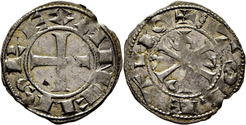 Alfonso VI (1073-1109). Dinero. Vellón. Cruz patada y Crismón. Toledo. Leyenda A...