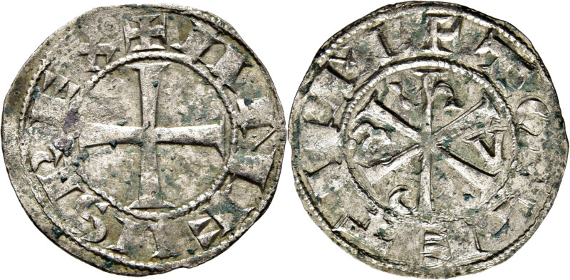 Alfonso VI (1073-1109). Dinero. Vellón. Cruz patada y Crismón. Toledo. Leyenda +...