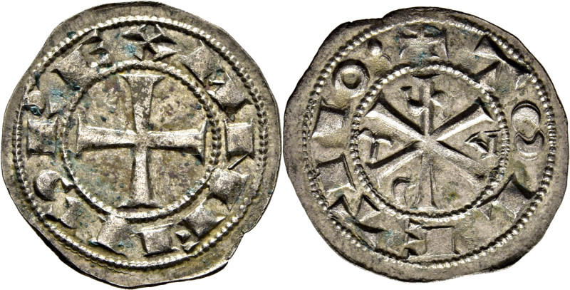 Alfonso VI (1073-1109). Dinero. Vellón. Cruz patada y Crismón. Toledo. Leyenda A...
