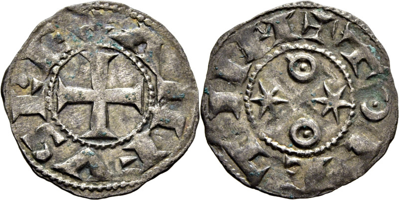 Alfonso VI (1073-1109). Dinero. Vellón. Cruz patada y anillos y estrellas afront...