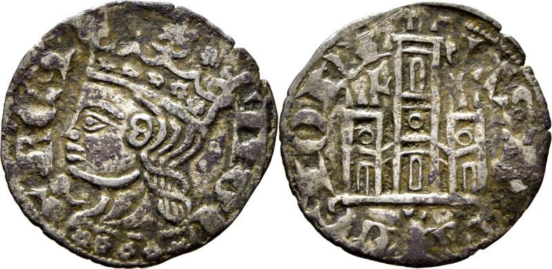 Alfonso XI (1312-1350). Cornado. Vellón. León. Busto y castillo. Dos flores sobr...