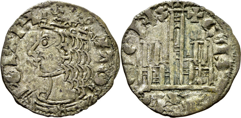 Alfonso XI (1312-1350). Cornado. Vellón. Sevilla. Busto y castillo. Dos anillos ...