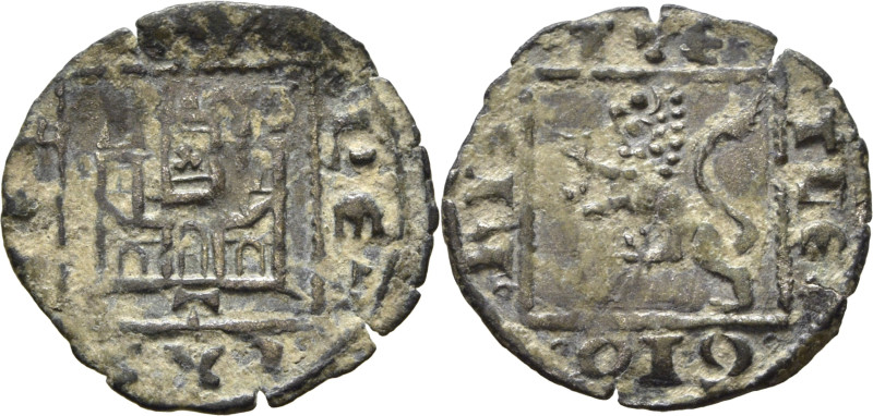 Alfonso XI (1312-1350). Novén. Vellón. Toledo. Castillo y león. T bajo el castil...