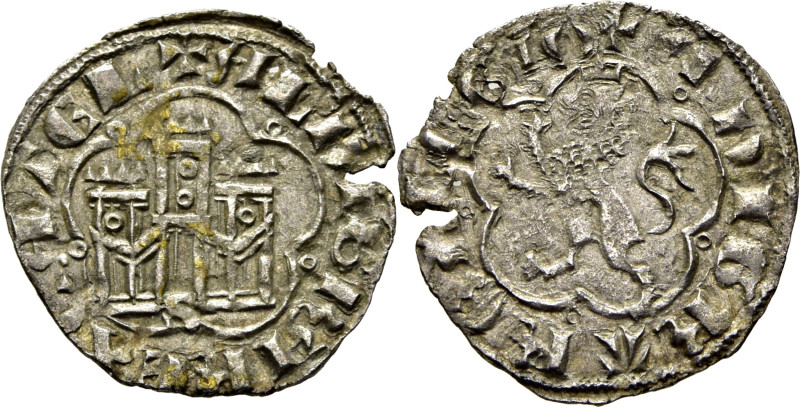 Alfonso XI (1312-1350). Novén. Vellón. Sevilla. Castillo y león pentalobulados. ...