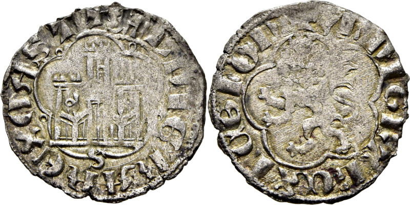 Alfonso XI (1312-1350). Novén. Vellón. Sevilla. Castillo y león pentalobulados. ...