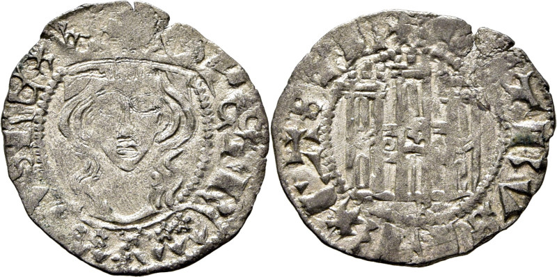 Pedro I (1350-1368). Cornado. Vellón. Burgos. Busto afrontado y castillo. ¿Cuatr...