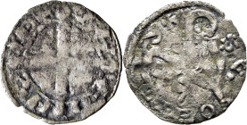 Alfonso IX (1188-1230). Dinero. Vellón. Santiago de Compostela. Marca de ceca clarísima. Muy escasa