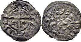 Alfonso IX (1188-1230). Dinero. Vellón. Santiago de Compostela. Escasa