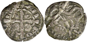 Alfonso IX (1188-1230). Dinero. Vellón. Santiago de Compostela. Escasa