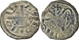 Alfonso IX (1188-1230). Dinero. Vellón. Santiago de Compostela. Escasa