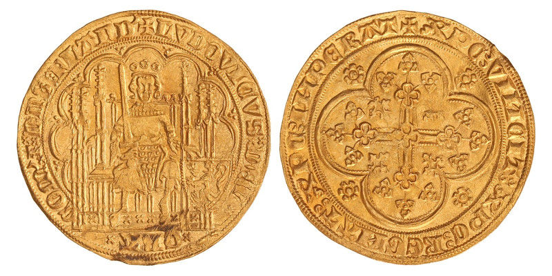 Nieuw gouden schild (met leeuw). Vlaanderen. Lodewijk van Male. Z.j. (1370 - 138...